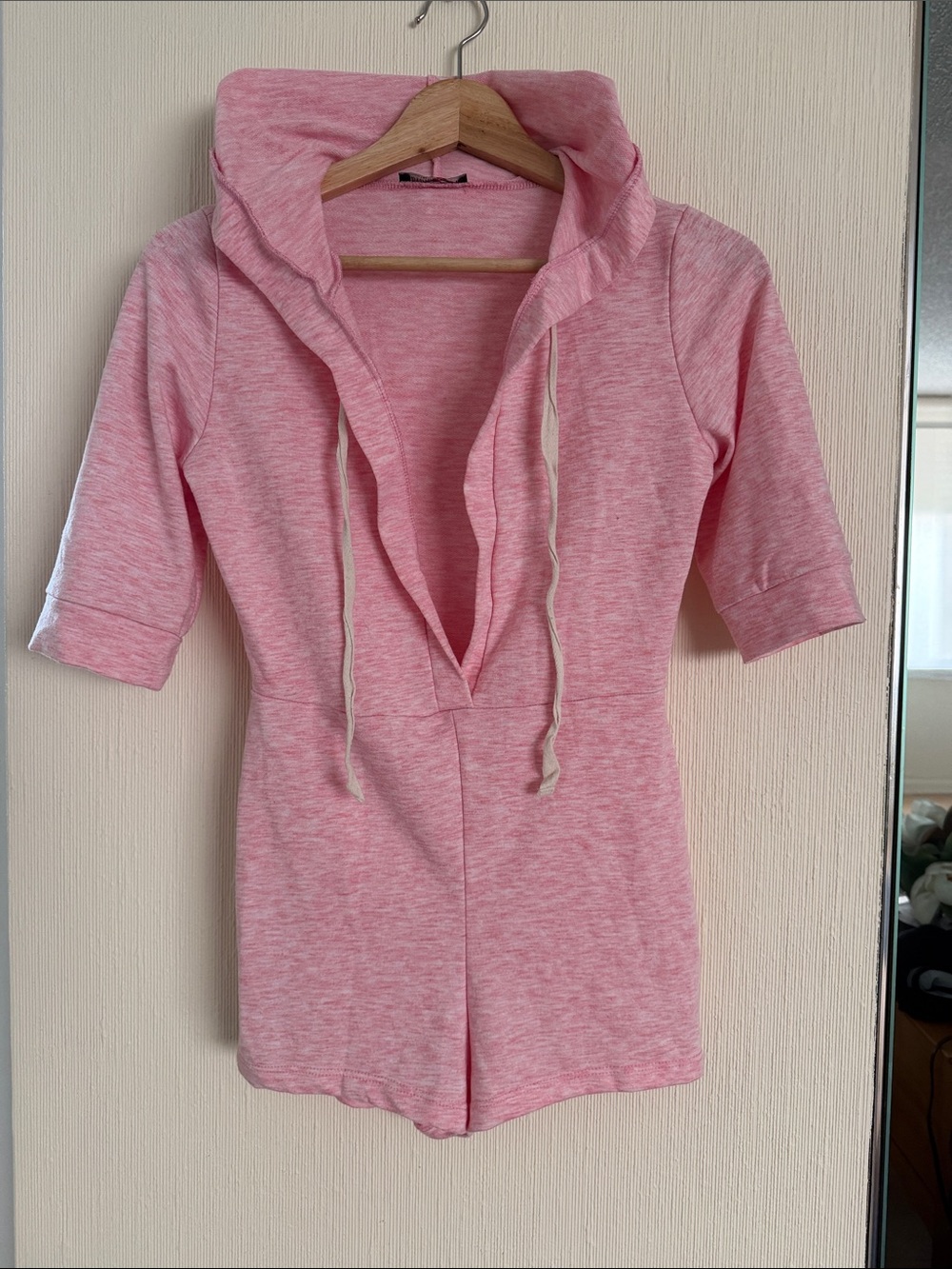 Fashion Nova Pink Hooded Short Sleeve Romper